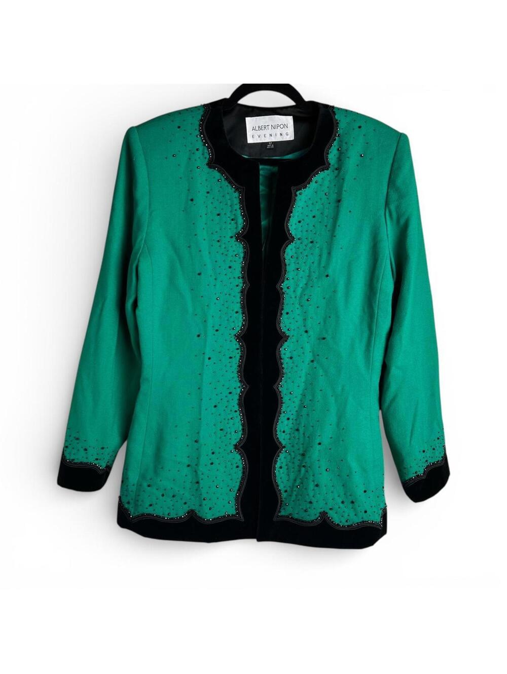 Vintage Albert Nipon Evening Wool & Velvet Beaded Jacket